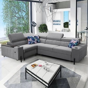 Ecksofa mit Schlaffunktion Belvi II grau links elegantes und ergonomisches Ecksofa für das Wohnzimmer praktischer Stauraum an der Seite