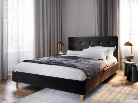 Polsterbett Noiro 160x200 schwarz mit Staukasten im modernen skandinavischen Stil mit markantem Kopfteil