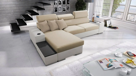 Ecksofa mit Schlaffunktion Provo creme / weiß linkes Ecksofa mit Bettkasten und Funktionserweiterung