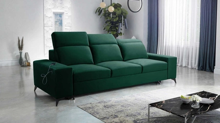 Kelly Sofa mit Schlaffunktion grün stilvolles Wohnzimmersofa mit einfachem Design verstellbare Kopfstützen Veloursstoff