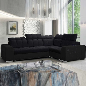 Ecksofa mit Schlaffunktion Luigi II schwarz / schwarzes Öko-Leder rechtes Komfort für die tägliche Entspannung Ecksofa mit Bettkasten