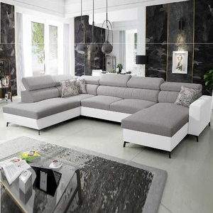 Ecksofa mit Schlaffunktion Savona VI hellgrau / weiß rechts bequemes Ecksofa für das Wohnzimmer mit zwei Bettkästen