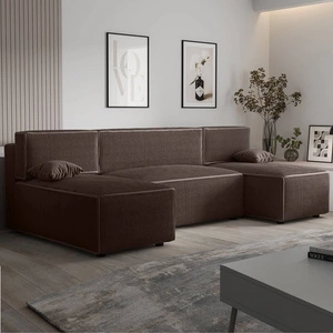 Ecksofa mit Schlaffunktion Brandon U brauner Bettzeugcontainer dreidimensionaler Stoff mit ausdrucksvollen Streifen