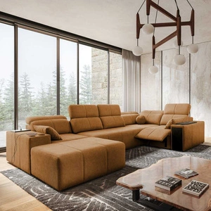 Ecksofa mit Schlaffunktion Tesalia IV Lux honey links stilvolles Ecksofa mit ausziehbarem Fußteil und Schiebefunktion der Rückenlehne