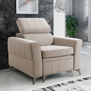 Rava Sessel hellbeige praktischer und bequemer Sessel für das Wohnzimmer mit verstellbarer Kopfstütze und weichem Samtstoffbehälter