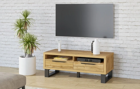 TV Schrank Halle 124 cm Eiche wotan modernes Design geräumige Schubladen Loft-Stil RTV Schrank auf einem Metallrahmen unterstützt