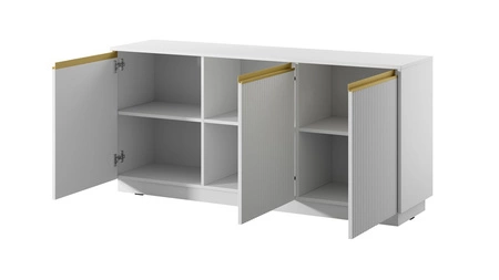 Imperial 154 cm Kommode weiß modernes Design elegante Kommode mit gefrästen Fronten und gebürsteten Goldgriffen