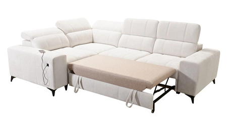 Ecksofa mit Schlaffunktion Penejos II Lux Lachs links komfortables Ecksofa für das Wohnzimmer mit bequemer ausziehbarer Fußstütze