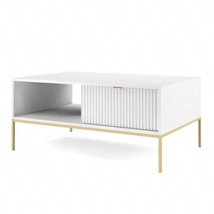 Lovro Couchtisch weiß mit Schubladen modernes Design auslaufsichere Platte goldene Metallbeine