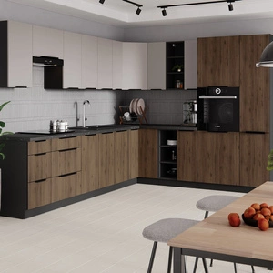 Eck-Küchenmöbelset Tarraco / Brianza 310x250 cm Griffe aus Metall sehen in modernen Innenräumen toll aus