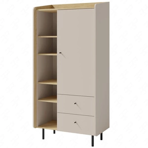 Regal Olivio 80 cm sandbeige / Eiche geölt elegantes Design stabile hohe Beine Bücherregal mit Türen und Schubladen