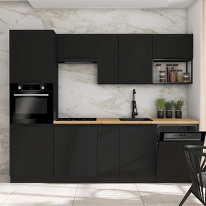 Küchenmöbel-Set Schwarzes 260 cm Metallkantengriffe Schränke sehen in modernen Interieurs toll aus