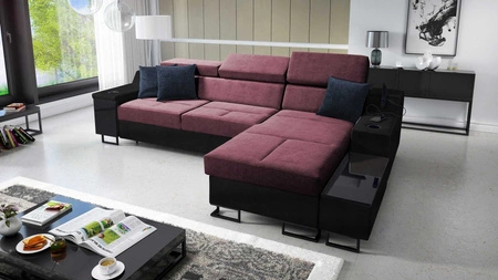 Ecksofa mit Schlaffunktion Alcamo burgunderrot/schwarz rechte Ecke stilvolles Ecksofa mit einer praktischen Schublade in der Seite des Möbels