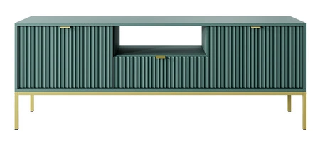 Möbelset Lovro pastellgrün modernes Design Wohnwand angereichert mit goldenem Metall Zubehör Wohnzimmermöbel