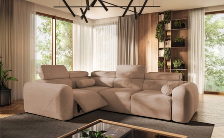 Ecksofa mit Schlaffunktion Cantare II Lux Lachs links bequemes Ecksofa für Wohnzimmer mit Lift Fußstütze weicher Stoff