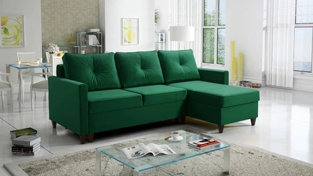 Ecksofa mit Schlaffunktion Terni Flasche grün rechts Praktisches und funktionelles Ecksofa mit geräumigen Behältern für Bettzeug