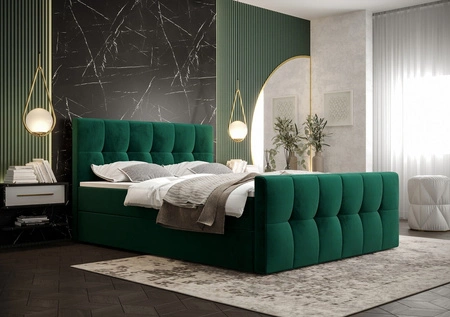 Boxspringbett Manhattan 180x200 Flaschengrün Bett im modernen skandinavischen Stil mit gepolstertem Kopf- und Fußteil
