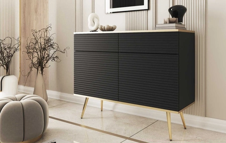 Kommode Luxury 107 cm schwarz stilvolle Kommode mit geriffelten Fronten Körper mit goldenen trim goldenen Metall Beine gekrönt