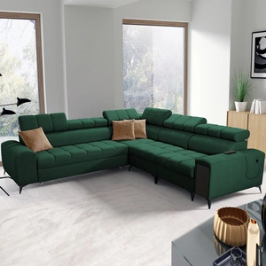 Ecksofa mit Schlaffunktion Bolmso III grün rechts Ecksofa mit Bettzeugbehälter Vollauszug in der Seite des Möbels