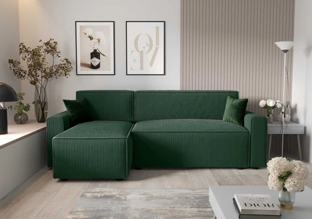 Ecksofa mit Schlaffunktion Brandon Bis grün linke Ecke dreidimensionaler Stoff mit ausdrucksstarken Streifen Bettzeug Container