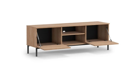 RTV-Schrank Tutti 150 cm schwarz elegantes Schrankdesign Metall massiver Sockel Türen öffnen mit Push-to-Open-System