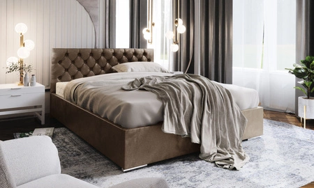 Polsterbett Alvorada 140x200 hellbraun Bett mit Staukasten im modernen skandinavischen Stil mit gestepptem Kopfteil