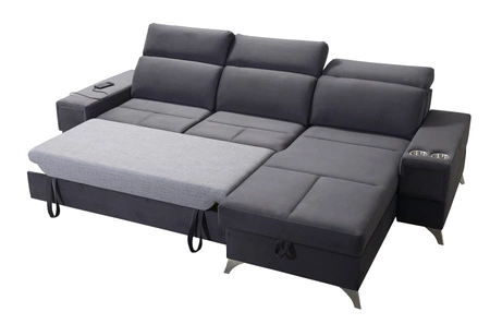 Ecksofa mit Schlaffunktion Elgin türkis / weiß rechtes Ecksofa mit verstellbaren Kopfstützen praktische Schubladen in den Möbelseiten