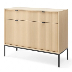 Kommode mit Schubladen Lovro 104 cm eiche vicenza kommode stilvolle wohnzimmer kommode mit kannelierten fronten metallbasis in schwarz