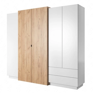 Kleiderschrank Space 230 cm weiß / Eiche Handwerker Gold modernistisches Design und moderne Form perfekte Garderobe für das Schlafzimmer geräumige Schubladen