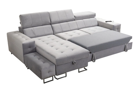 Ecksofa mit Schlaffunktion Hampton schwarz linke Seite stilvolle Steppung auf der Sitzfläche weicher Polsterstoff Ecksofa mit Verlängerung