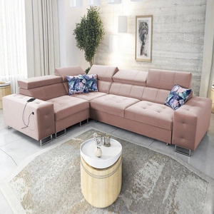 Ecksofa mit Schlaffunktion Hampton II quarzrosa linke Seite stilvolles Ecksofa Bett weicher Samtpolsterstoff