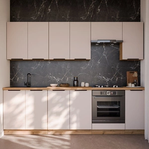 Küchenmöbelset Soela 260 cm elegante Küchenschränke in dezenten und natürlichen Farben Griffe mit Metallkante