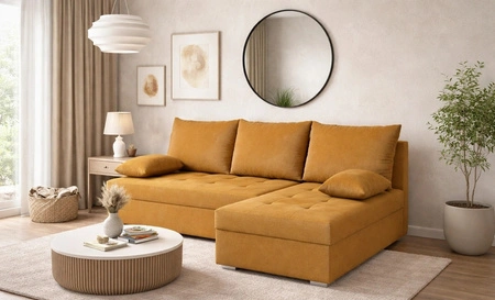 Ecksofa mit Schlaffunktion Fasti Senfgelb Universal-Ecksofa mit Bettkasten Garantie für höchsten Komfort