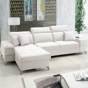 Ecksofa mit Schlaffunktion Elgin ecru linkes Ecksofa mit verstellbaren Kopfstützen praktische Schubladen in den Möbelseiten