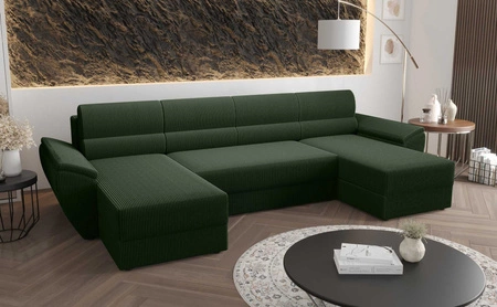 Ecksofa mit Schlaffunktion Fogu U II grün bequemes Ecksofa mit bequemen Armlehnen interessanter Designcontainer für Bettwäsche