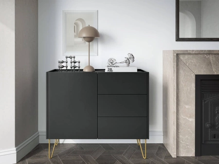 Kommode mit Schubladen Madisonum 97 cm Schwarzer Graphit / Schwarzer Königs-Marmor Modernistisches Design dekorativer Marmoroberfläche