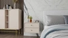 Hängende Nachttisch Kioto IV beige mit Schubladen ideal Schlafzimmer Schrank mit subtilen Finish Metall Gold Griffe