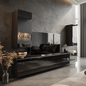 Hängeschrank Pirgos schwarz / schwarz glänzend minimalistisches Design Hängeschrank für Wohnzimmer oder Sitzungssaal push to open system