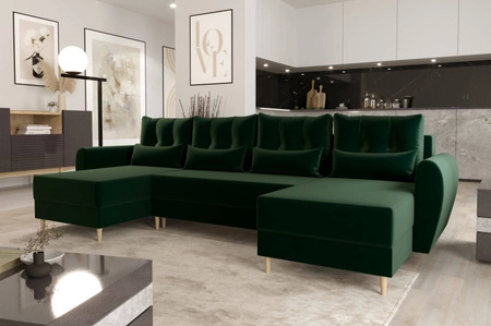 Ecksofa mit Schlaffunktion Rovigo U Flasche grün elegantes und bequemes Ecksofa in skandinavischer Form großes Bettzeugfach