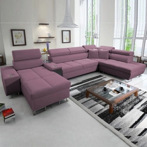 Ecksofa mit Schlaffunktion Dafni V heather left velvet komfortables und bequemes Ecksofa mit verstellbaren Kopfstützen