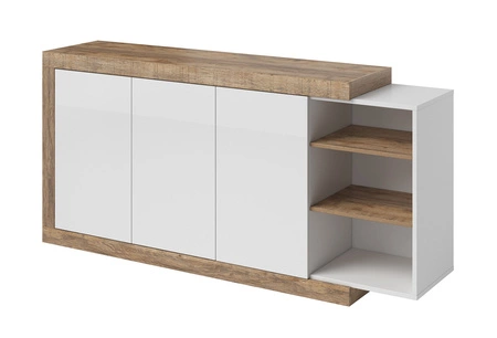 Kommode Sintra 180 cm Eiche samdal / weiß glänzend originelles Design ideal für skandinavischen Stil Interieurs Push-to-Open-System