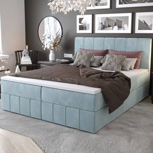 Boxspringbett Casey 140x200 türkis im modernen skandinavischen Stil mit markantem Kopfteil