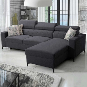 Ecksofa mit Schlaffunktion Savona graphit rechte Seite komfortables elegantes Ecksofa mit verstellbaren Kopfstützen Ziernaht