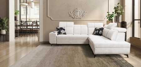 Ecksofa mit Schlaffunktion Buffalo IX creme rechts stilvolles Ecksofa für Zimmer aus Velourstoff Zierkissen