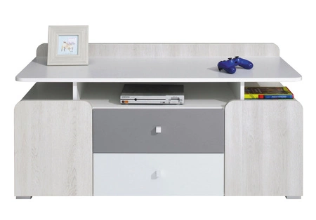 TV Schrank Arona 120 cm weiß / Eiche wilton weiß / grau ideal für ein Jugendzimmer TV-Schrank in Originalfarben