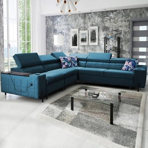 Ecksofa mit Schlaffunktion Belvi IV türkis links elegantes und stilvolles Ecksofa für das Wohnzimmer praktischer Stauraum an der Seite