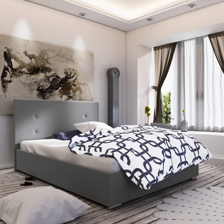 Reus gepolstertes Bett 180x200 grau mit modernem Kopfteil ideal für Schlafzimmer