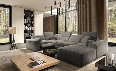 Ecksofa mit Schlaffunktion Viano IV Lux grau rechts Design-Ecksofa mit ausziehbarem Fußteil großer Stauraum für Bettzeug