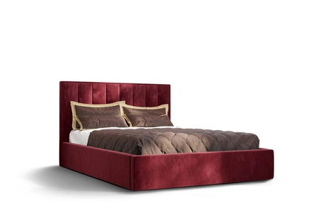 Polsterbett Rinus 180x200 mit Aufbewahrung Dunkelrot Modernes skandinavisches Stilbett mit bequemem Kopfteil