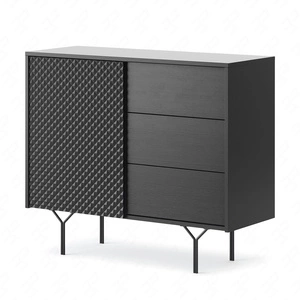 Kommode Adamant 97 cm schwarz graphit modernes Design push to open system für Türen und Schubladen original Möbel mit gefräster Front